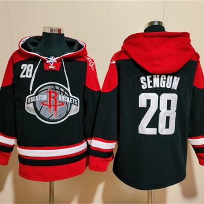 Houston Rockets #28 Alperen Sengun Black/Red Lace-Up Pullover Hoodie