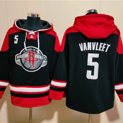 Houston Rockets #5 Fred VanVleet Black/Red Lace-Up Pullover Hoodie