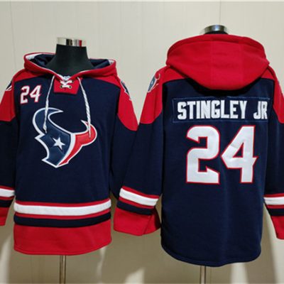 Houston Texans #24 Derek Stingley Jr. Navy Ageless Lace-Up Pullover Hoodie
