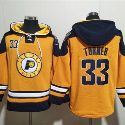 Indiana Pacers #33 Myles Turner Yellow Lace-Up Pullover Hoodie