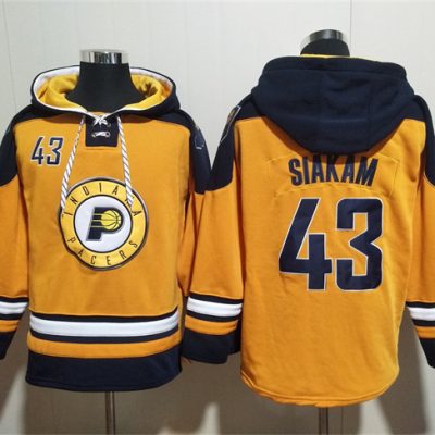 Indiana Pacers #43 Pascal Siakam Yellow Lace-Up Pullover Hoodie