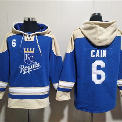 Kansas City Royals #6 Lorenzo Cain Blue Ageless Lace-Up Pullover Hoodie