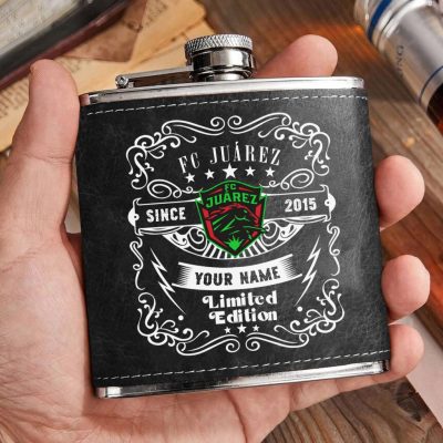 LIGA MX FC Juarez Personalized Name Leather Flask