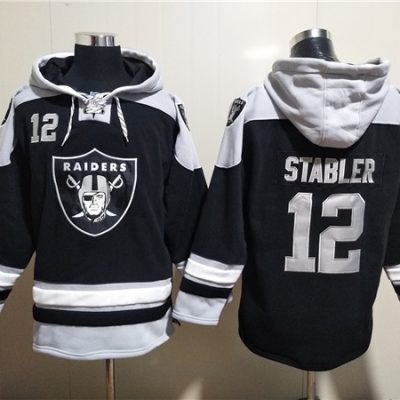 Las Vegas Raiders #12 Ken Stabler Black Ageless Lace-Up Pullover Hoodie