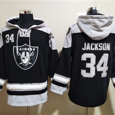 Las Vegas Raiders #34 Bo Jackson Black Ageless Lace-Up Pullover Hoodie