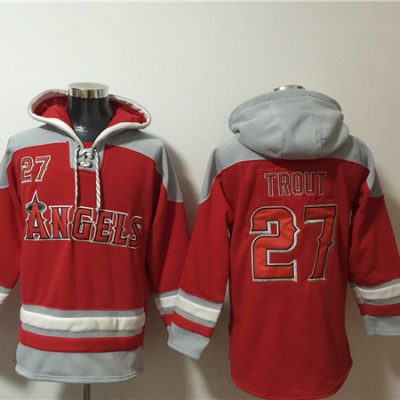 Los Angeles Angels #27 Mike Trout Red Ageless Lace-Up Pullover Hoodie
