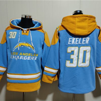 Los Angeles Chargers #30 Austin Ekeler Blue Ageless Lace-Up Pullover Hoodie
