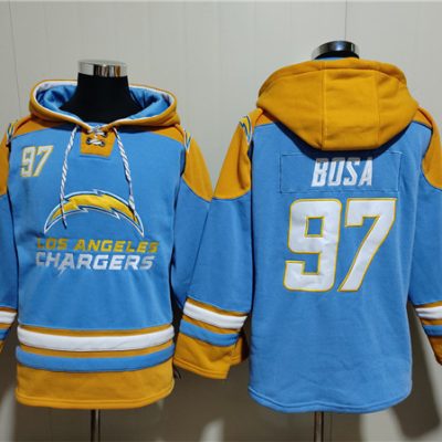 Los Angeles Chargers #97 Joey Bosa Blue Ageless Lace-Up Pullover Hoodie