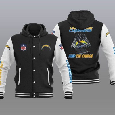 Los Angeles Chargers Hooded Button Jacket with Hood - Black