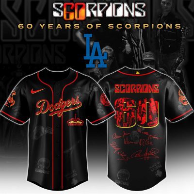 Los Angeles Dodgers MLB x Scorpions 60th Anniversary Tour Personalized Baseball Jersey For Fans