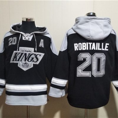 Los Angeles Kings #20 Luc Robitaille Black Ageless Lace-Up Pullover Hoodie
