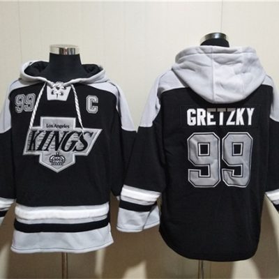 Los Angeles Kings #99 Wayne Gretzky Black Ageless Lace-Up Pullover Hoodie
