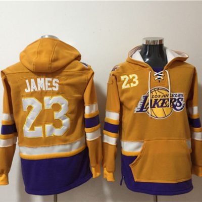 Los Angeles Lakers #23 LeBron James Yellow Lace-Up Pullover Hoodie