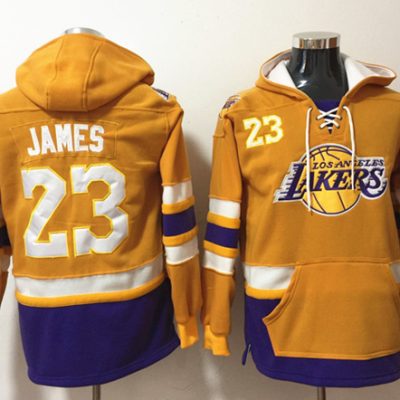 Los Angeles Lakers #23 Lebron James Gold Lace-Up Pullover Hoodie