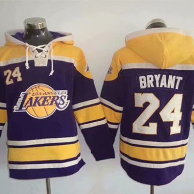 Los Angeles Lakers #24 Kobe Bryant Purple Lace-Up Pullover Hoodie
