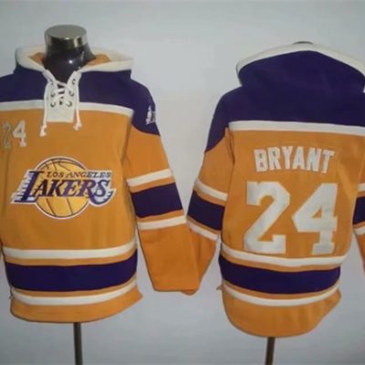 Los Angeles Lakers #24 Kobe Bryant Yellow Lace-Up Pullover Hoodie