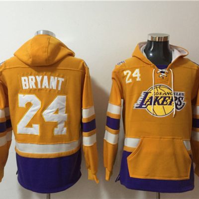 Los Angeles Lakers #24 Kobe Bryant Yellow Lace-Up Pullover Hoodie