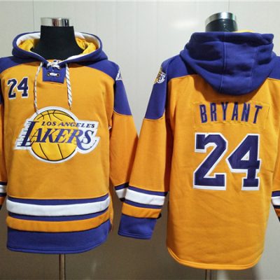 Los Angeles Lakers #24 Kobe Bryant Yellow Lace-Up Pullover Hoodie