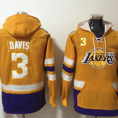 Los Angeles Lakers #3 Anthony Davis Gold Lace-Up Pullover Hoodie