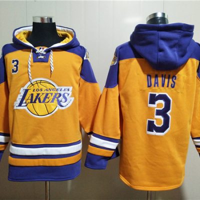 Los Angeles Lakers #3 Anthony Davis Yellow Lace-Up Pullover Hoodie