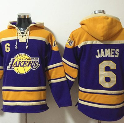 Los Angeles Lakers #6 Lebron James Purple Lace-Up Pullover Hoodie