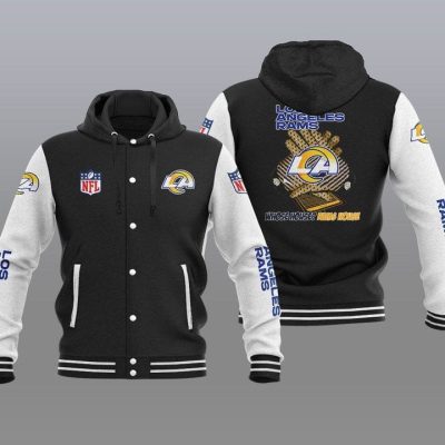 Los Angeles Rams Hooded Button Jacket with Hood - Black
