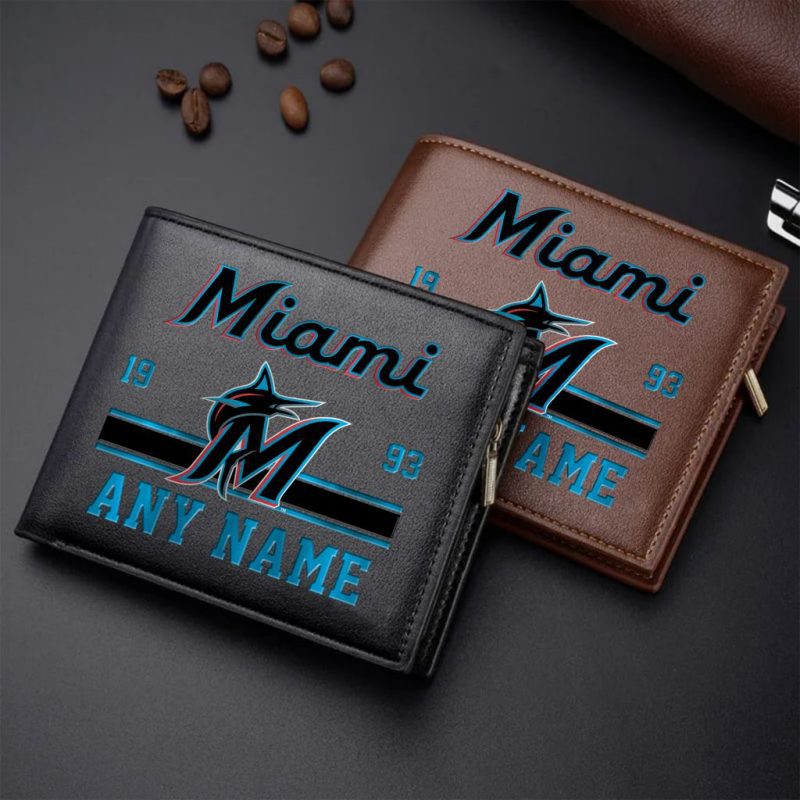 MLB Miami Marlins Personalized Name Leather Wallet