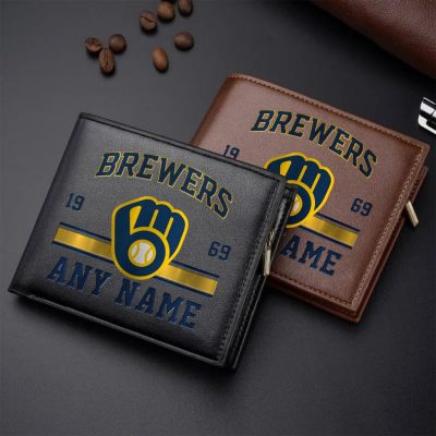 MLB Milwaukee Brewers Personalized Name Leather Wallet