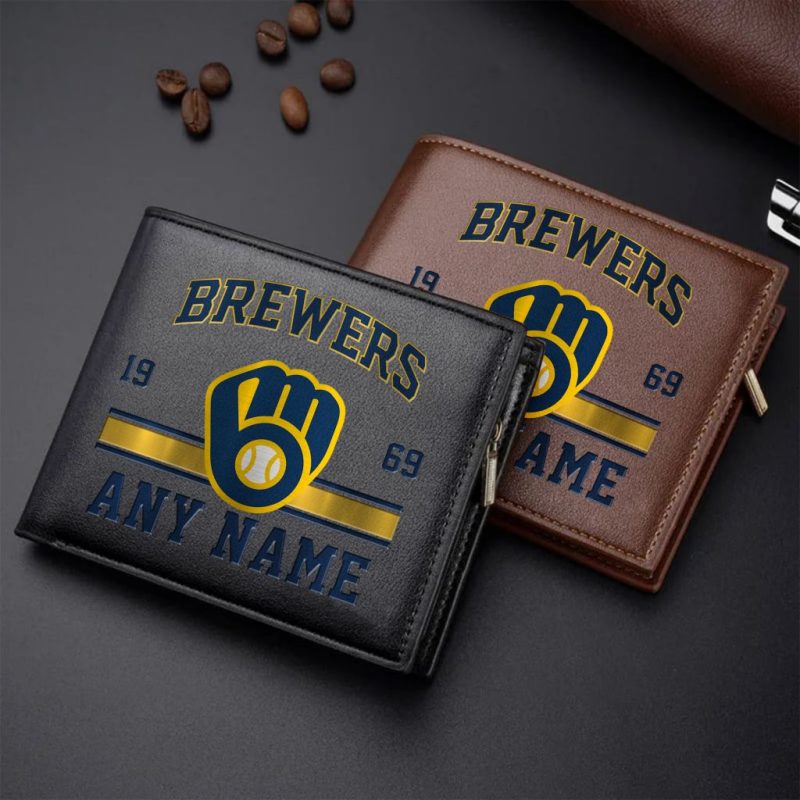 MLB Milwaukee Brewers Personalized Name Leather Wallet