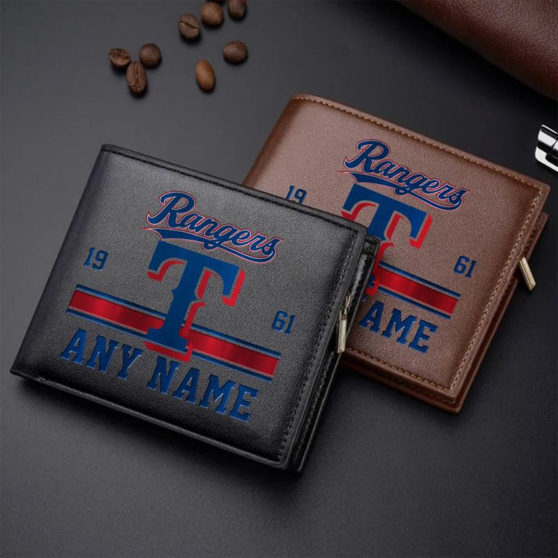 MLB Texas Rangers Personalized Name Leather Wallet