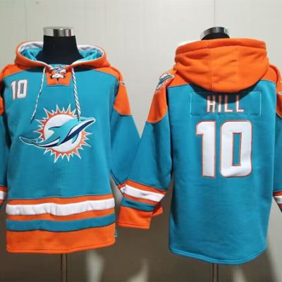 Miami Dolphins #10 Tyreek Hill Aqua Lace-Up Pullover Hoodie