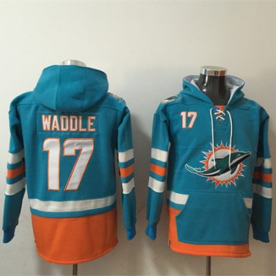 Miami Dolphins #17 Jaylen Waddle Aqua Lace-Up Pullover Hoodie