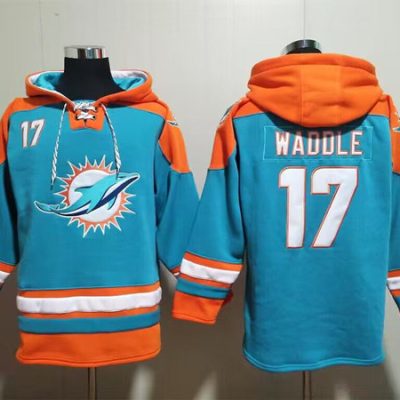 Miami Dolphins #17 Jaylen Waddle Aqua Lace-Up Pullover Hoodie