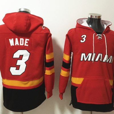 Miami Heat #3 Dwyane Wade Red Lace-Up Pullover Hoodie