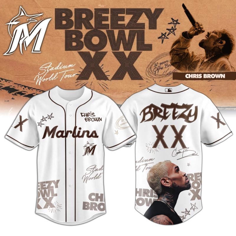 Miami Marlins MLB x Chris Brown Breezy Bowl XX Stadium World Tour Personalized Baseball Jersey For Fans