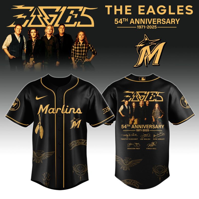 Miami Marlins MLB x The Eagles 54th Anniversary Tour Personalized Baseball Jersey For Fans