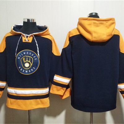 Milwaukee Brewers Blank Black/Gold Ageless Lace-Up Pullover Hoodie