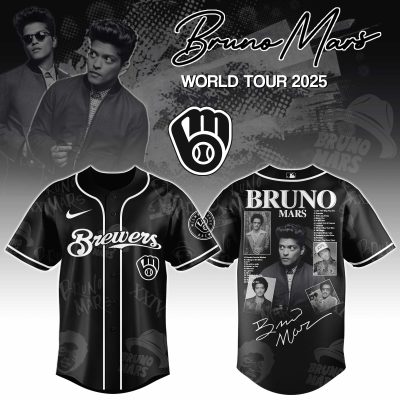 Milwaukee Brewers MLB x Bruno Mars at Park MGM Personalized Baseball Jersey For Fans