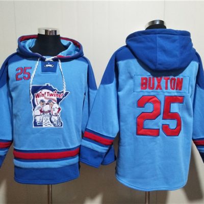 Minnesota Twins #25 Byron Buxton Blue Ageless Lace-Up Pullover Hoodie