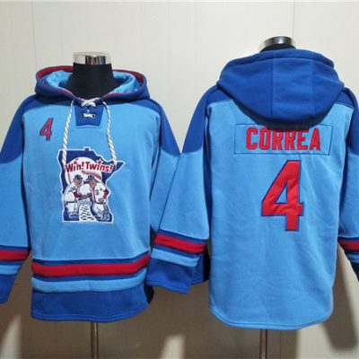 Minnesota Twins #4 Carlos Correa Blue Ageless Lace-Up Pullover Hoodie
