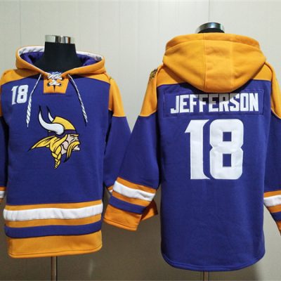 Minnesota Vikings #18 Justin Jefferson Purple/Yellow Ageless Lace-Up Pullover Hoodie