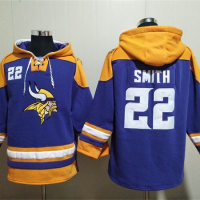Minnesota Vikings #22 Harrison Smith Purple/Yellow Ageless Lace-Up Pullover Hoodie