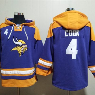 Minnesota Vikings #4 Dalvin Cook Purple/Yellow Ageless Lace-Up Pullover Hoodie