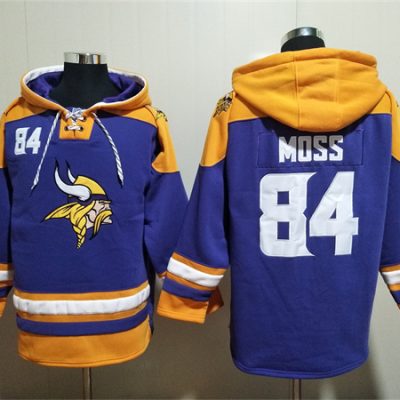 Minnesota Vikings #84 Randy Moss Purple/Yellow Ageless Lace-Up Pullover Hoodie
