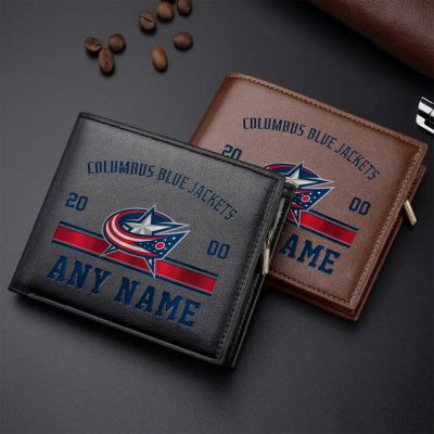 NHL Columbus Blue Jackets Personalized Name Leather Wallet