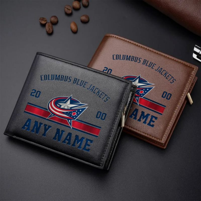 NHL Columbus Blue Jackets Personalized Name Leather Wallet