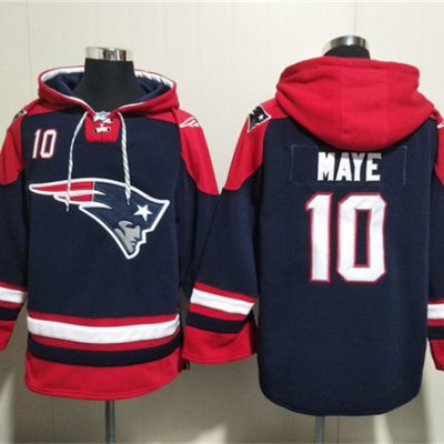 New England Patriots #10 Drake Maye Navy Ageless Lace-Up Pullover Hoodie