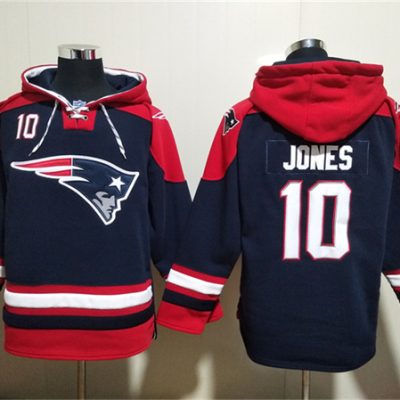 New England Patriots #10 Mac Jones Navy Ageless Lace-Up Pullover Hoodie