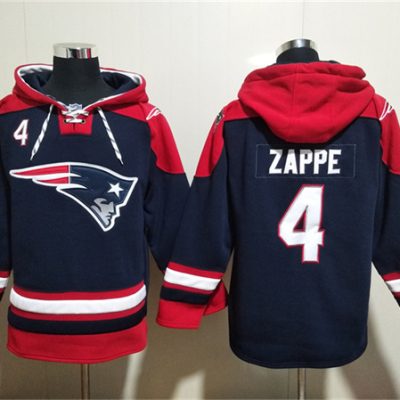 New England Patriots #4 Bailey Zappe Navy Ageless Lace-Up Pullover Hoodie