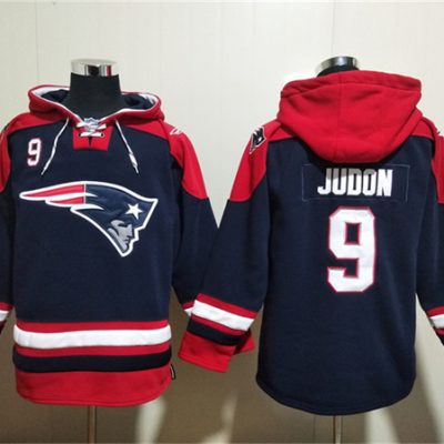 New England Patriots #9 Matthew Judon Navy Ageless Lace-Up Pullover Hoodie